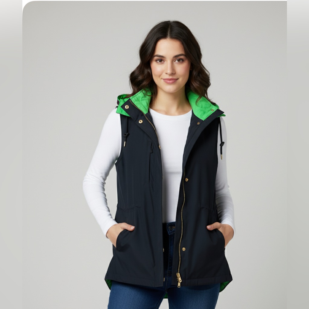 Lauren Ralph Lauren Women’s Reversible Blue & Green Hooded Zip Up Rain